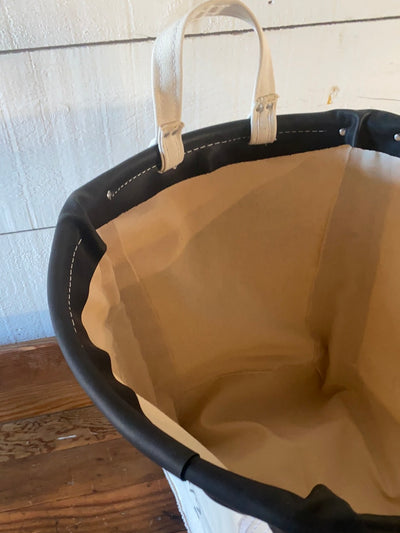 Round Basket Natural Canvas - Black Leather