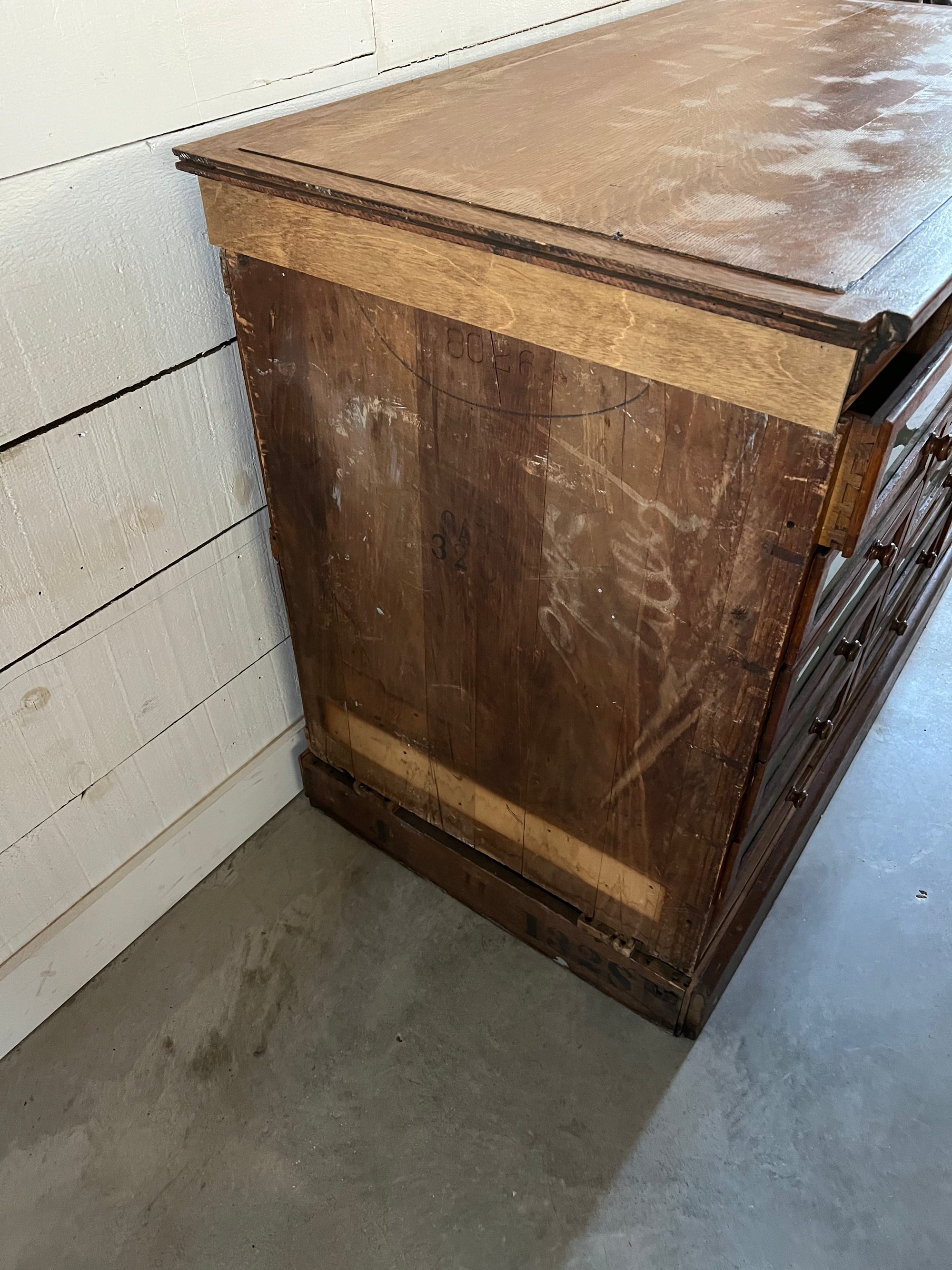 Vintage Apothecary Cabinet with 15 Glass-Front Drawers