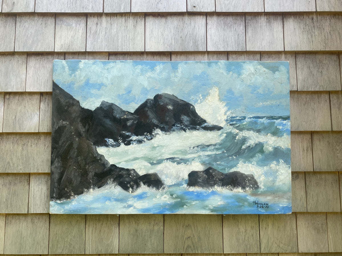 Vintage Waves on Rocky Coast Painting