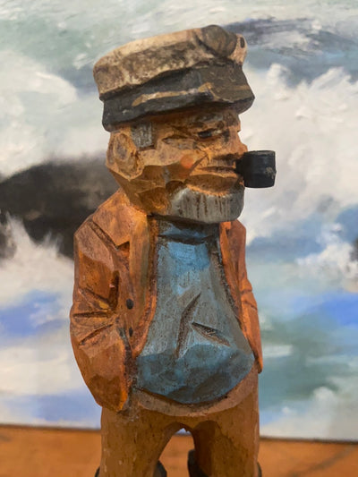 Vintage Wooden Fisherman - Yellow + Blue