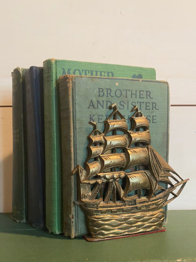 Vintage Brass Ship Bookends