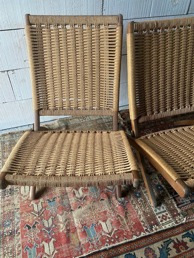 MCM Hans Wegner Style Rope Folding Chairs - Diamonds & Rust