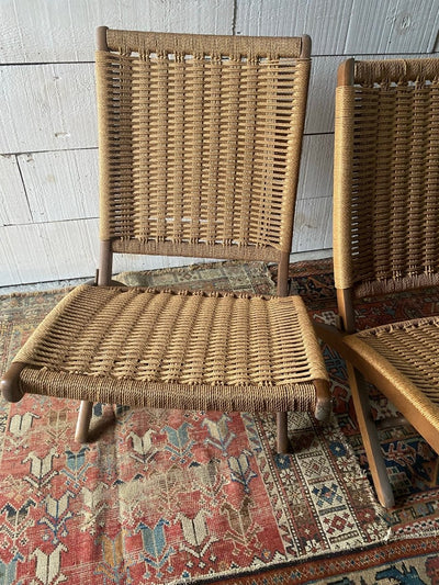 MCM Hans Wegner Style Rope Folding Chairs - Diamonds & Rust