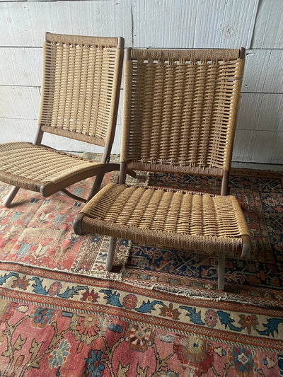 MCM Hans Wegner Style Rope Folding Chairs - Diamonds & Rust