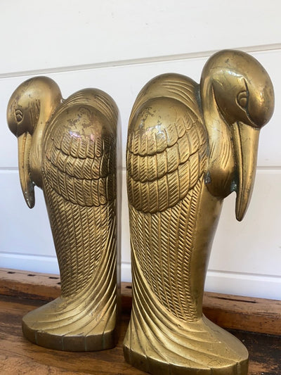 Mid Century Brass Crane Bookends - Diamonds & Rust