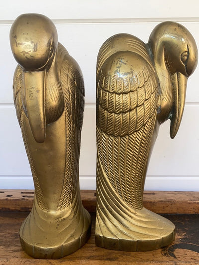 Mid Century Brass Crane Bookends - Diamonds & Rust