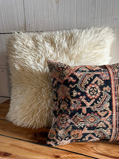 Pre - Loved Sherpa Down - Filled Pillow 20" x 20" - Diamonds & Rust