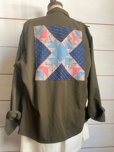 Quilt Patch - Vintage Military Shirt - Diamonds & Rust