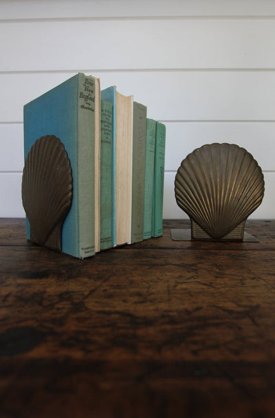Vintage Brass Clam Bookends - Diamonds & Rust