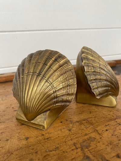 Vintage Brass Clam Bookends - Diamonds & Rust