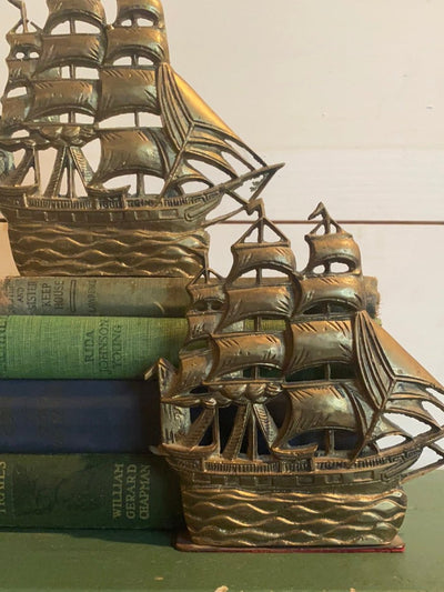 Vintage Brass Ship Bookends - Diamonds & Rust
