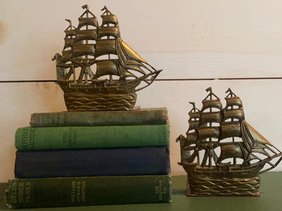 Vintage Brass Ship Bookends - Diamonds & Rust