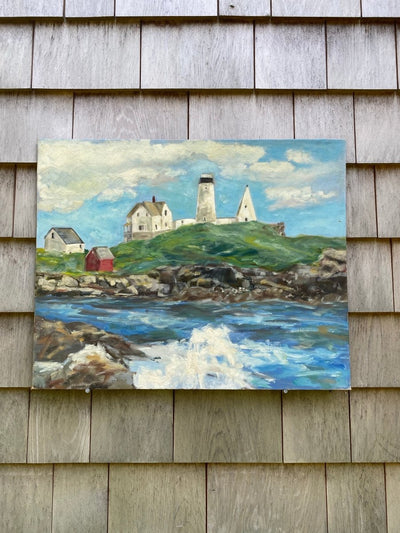 Vintage Coastal Light House Painting - Diamonds & Rust