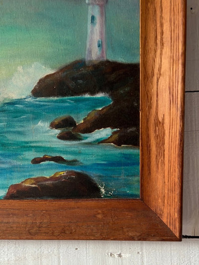 Vintage Coastal Light House Painting - Diamonds & Rust