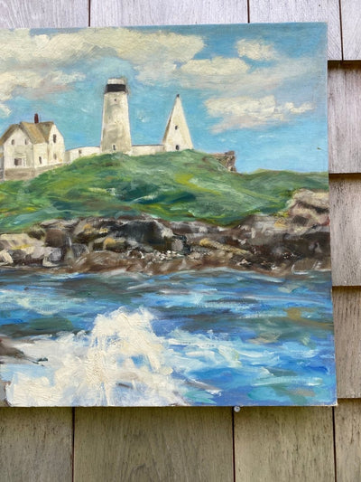 Vintage Coastal Light House Painting - Diamonds & Rust