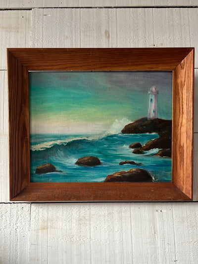 Vintage Coastal Light House Painting - Diamonds & Rust