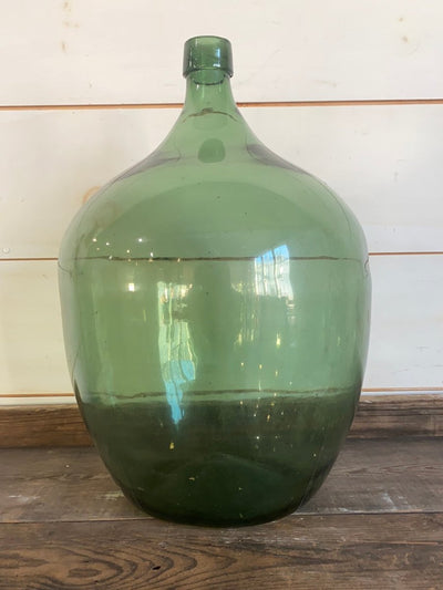 Vintage Glass Bottleneck Jug - Green - Diamonds & Rust