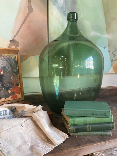 Vintage Glass Bottleneck Jug - Green - Diamonds & Rust