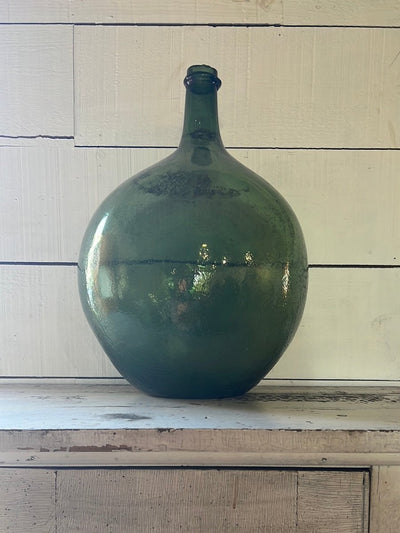 Vintage Glass Bottleneck Jug - Green - Diamonds & Rust