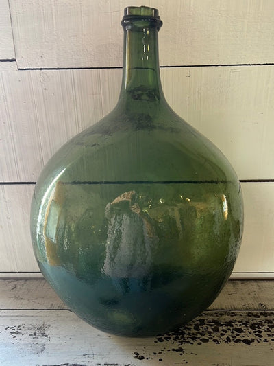 Vintage Glass Bottleneck Jug - Green - Diamonds & Rust