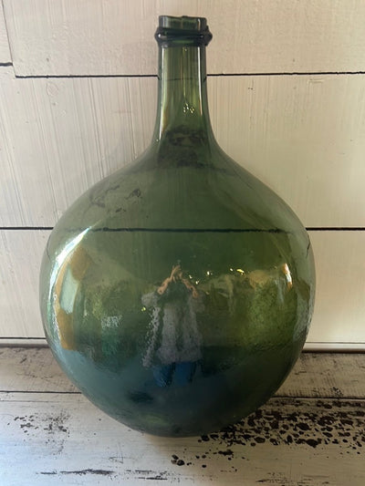 Vintage Glass Bottleneck Jug - Green - Diamonds & Rust