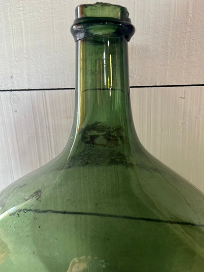 Vintage Glass Bottleneck Jug - Green - Diamonds & Rust