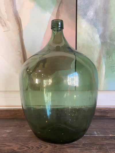 Vintage Glass Bottleneck Jug - Green - Diamonds & Rust