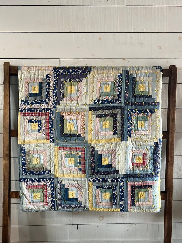 Vintage Log Cabin Quilt - Diamonds & Rust