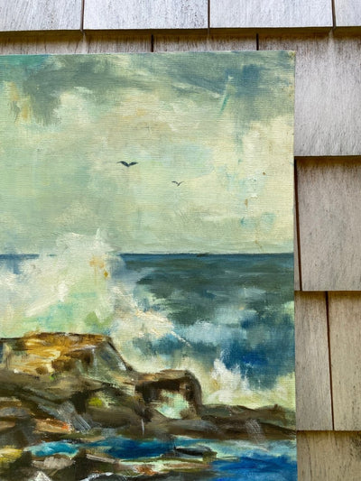 Vintage Rocky Sea Scape Painting - Diamonds & Rust