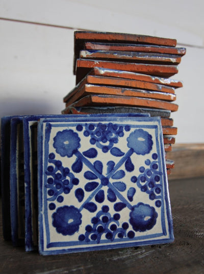Vintage Terracotta Hand Painted Tiles - Diamonds & Rust