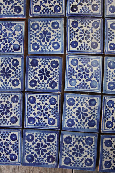 Vintage Terracotta Hand Painted Tiles - Diamonds & Rust