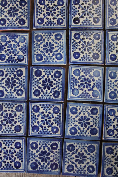 Vintage Terracotta Hand Painted Tiles - Diamonds & Rust