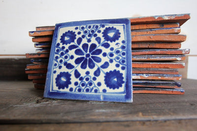 Vintage Terracotta Hand Painted Tiles - Diamonds & Rust