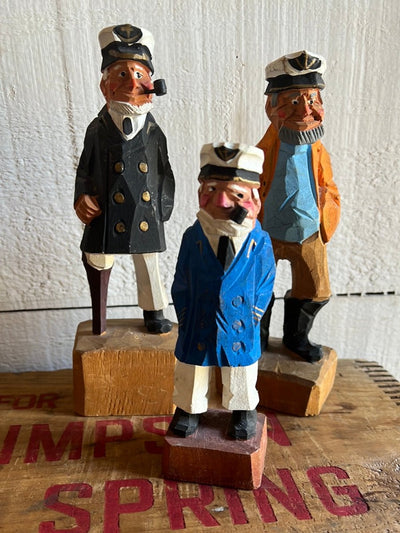 Vintage Wooden Fisherman - Black Coat Peg Leg - Diamonds & Rust