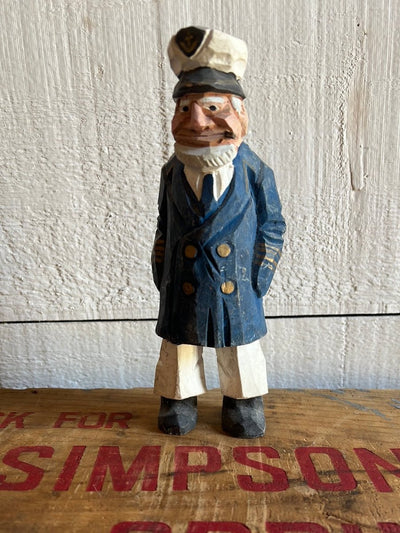 Vintage Wooden Fisherman - Blue Coat - Diamonds & Rust