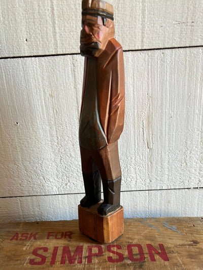 Vintage Wooden Fisherman - Orange Coat - Diamonds & Rust