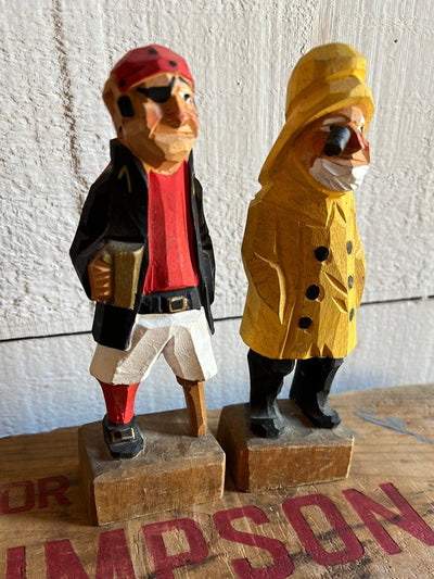 Vintage Wooden Fisherman - Red Shirt - Diamonds & Rust