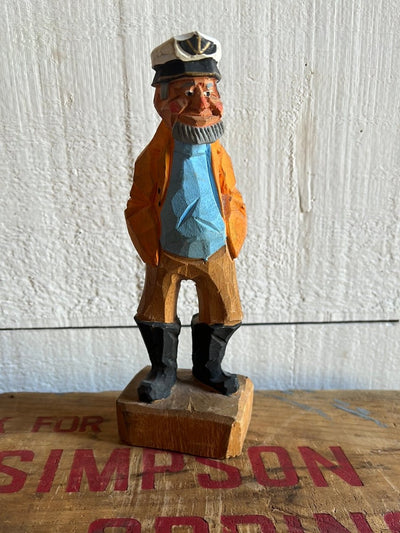 Vintage Wooden Fisherman - Yellow Coat - Diamonds & Rust