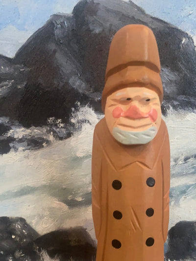 Vintage Wooden Fisherman - Yellow Coat - Diamonds & Rust