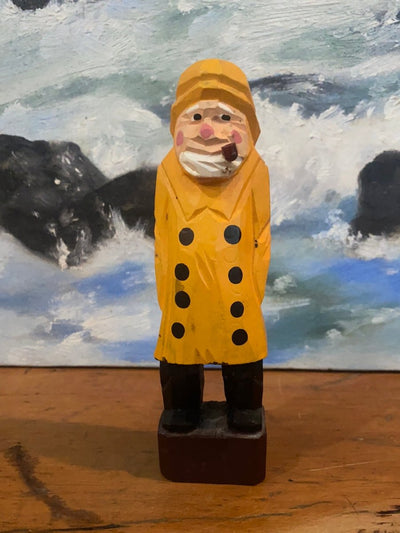 Vintage Wooden Fisherman - Yellow Coat - Diamonds & Rust