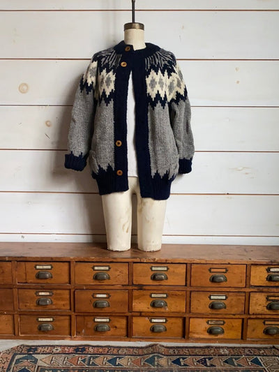 Vintage Wool Cardigan Sweater - Diamonds & Rust