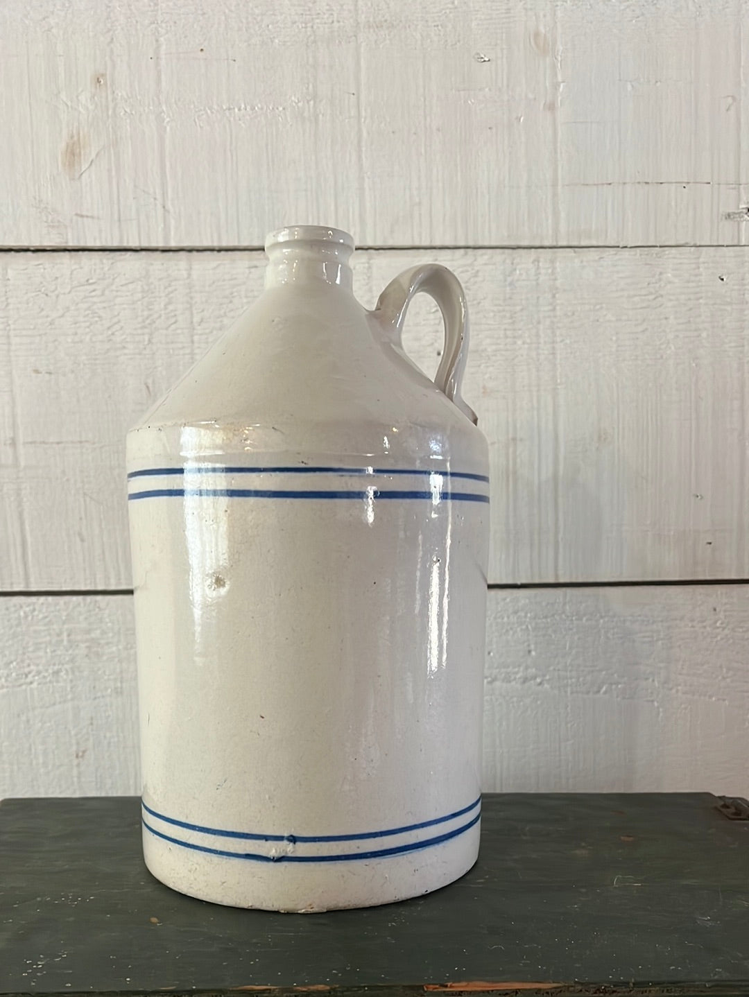 Primitive Roseville Ceramic Crock Blue Stripe - Collectible