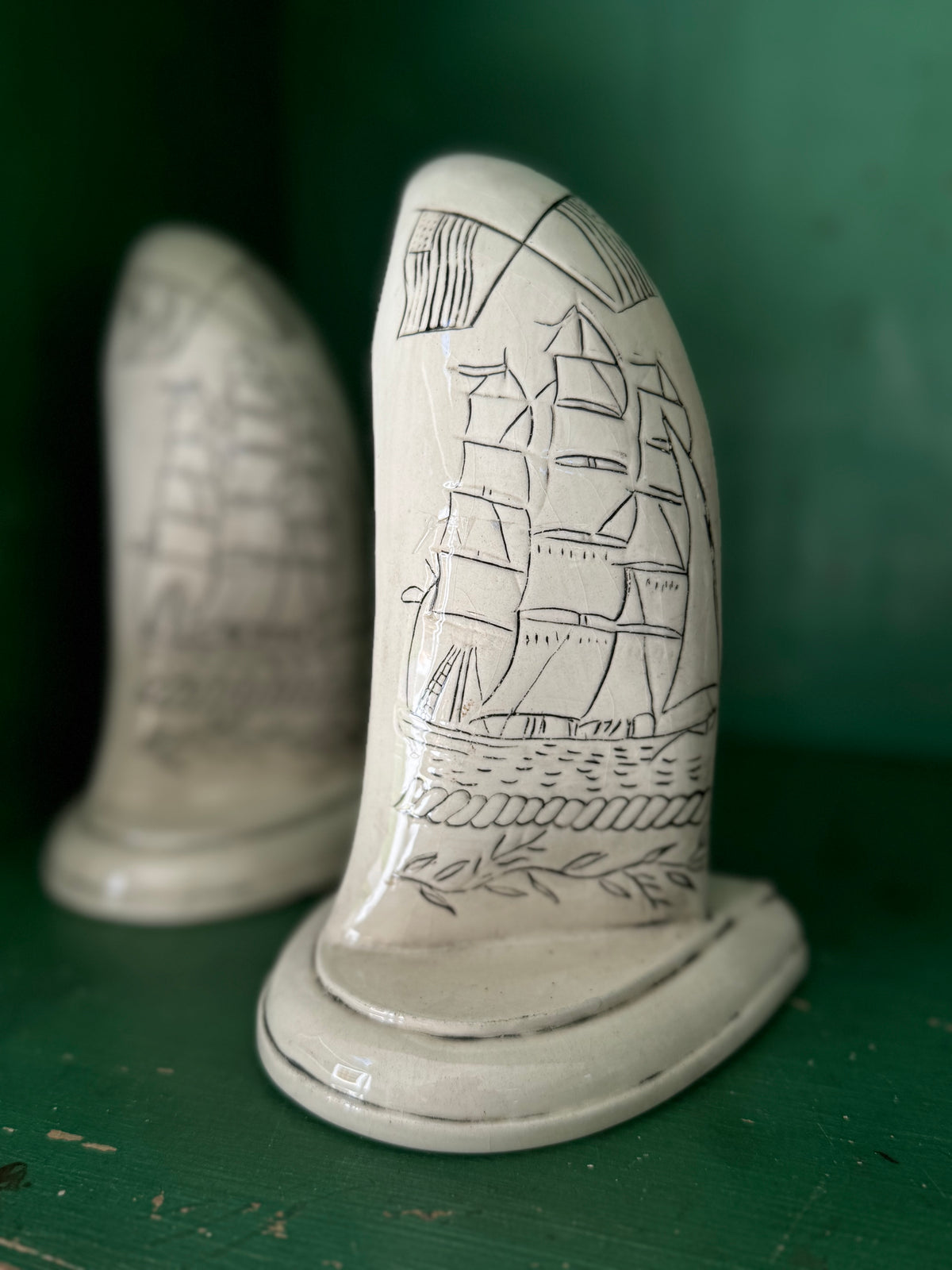 Vintage Scrimshaw Style Ceramic Tooth