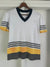 Vintage 80s Yellow Striped V Neck Tee Shirt