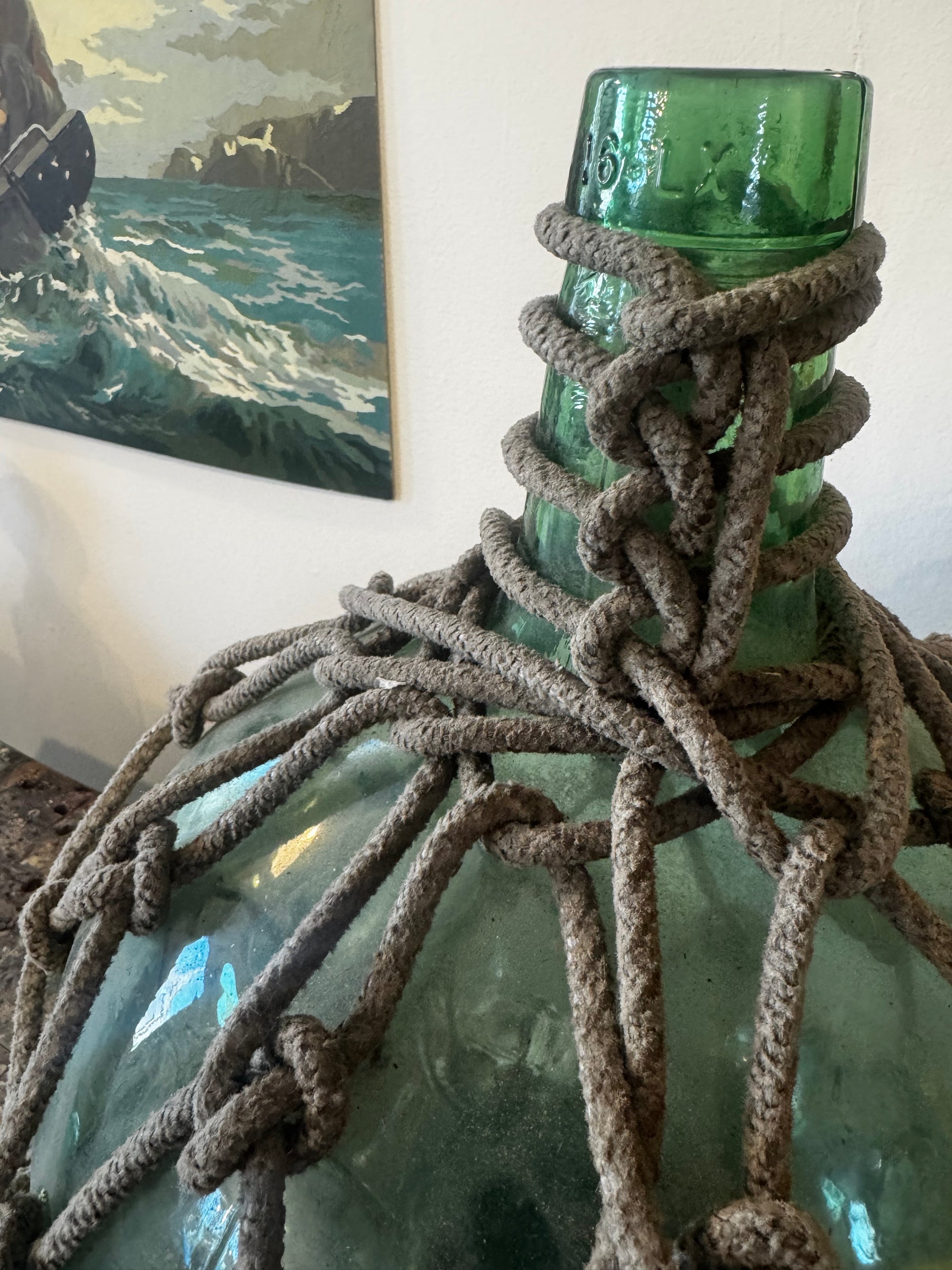 Antique Glass Bottle Rope Knots - Dark Green