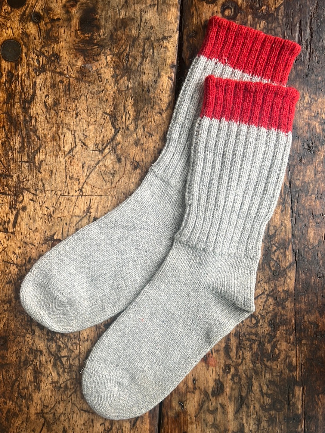 Vintage Grey Wool Socks Red Band