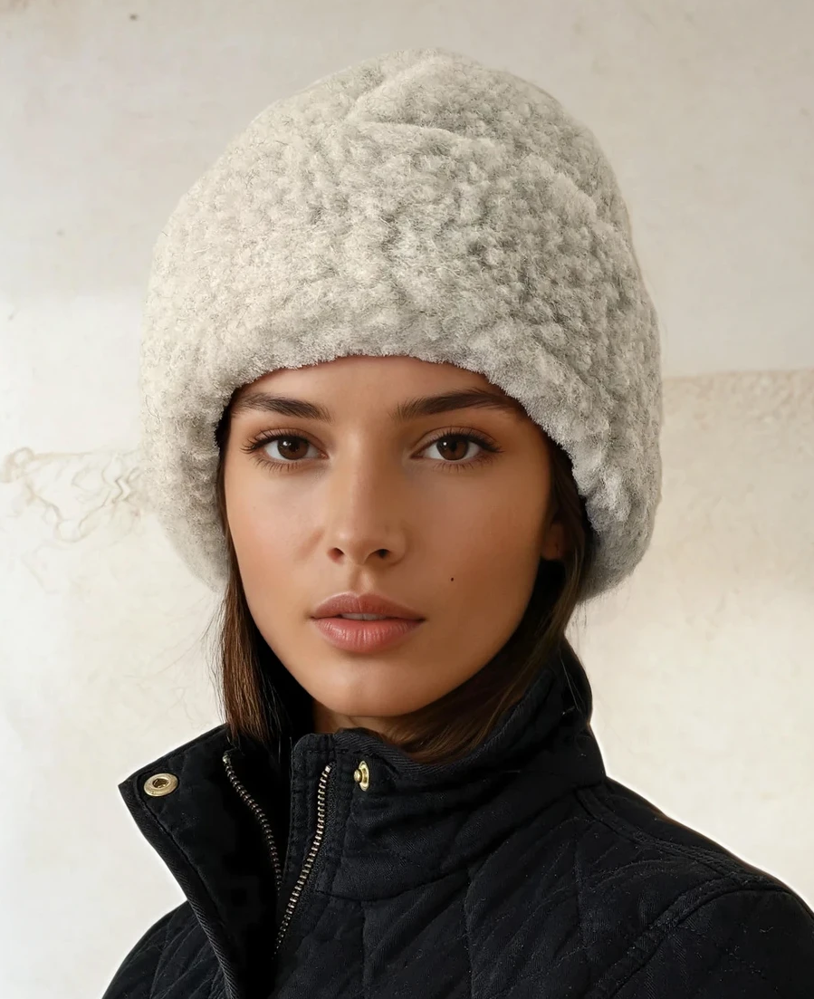 Winter 100% Sheep Wool Hat, Made in Poland : Cream