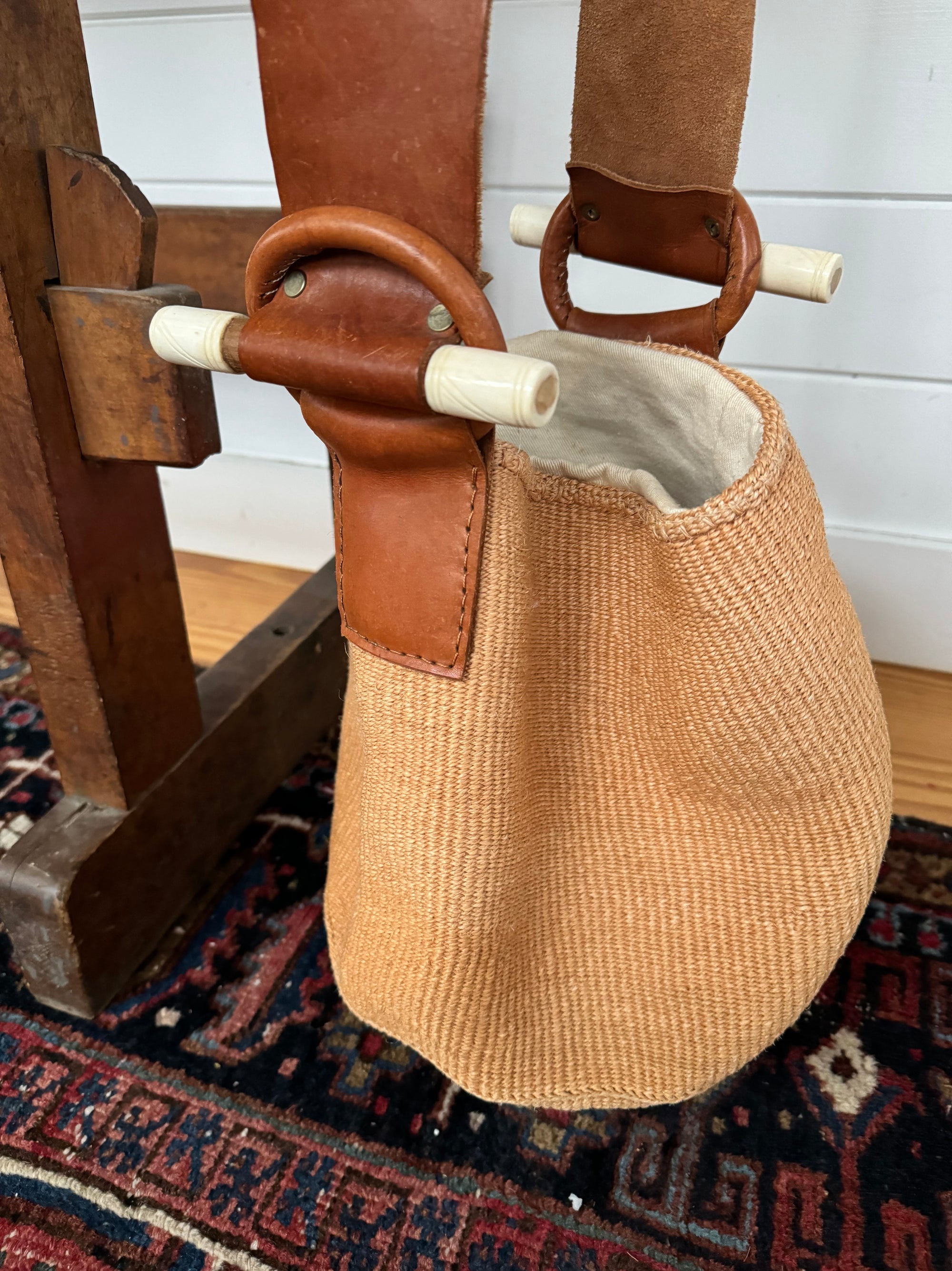 Vintage Woven Sisal Bag Leather Strap