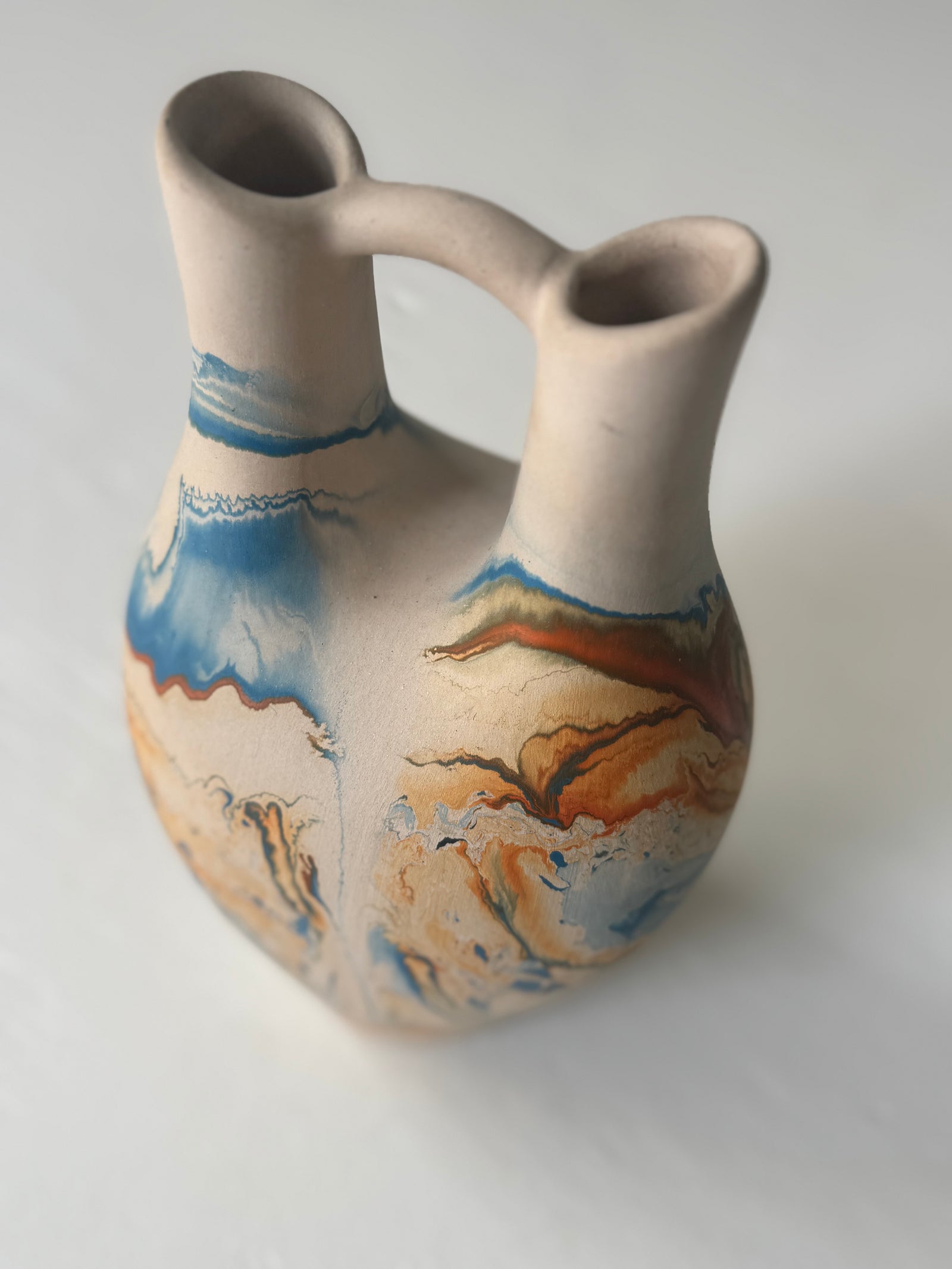 Vintage Nemadji Pottery - Blue + Orange