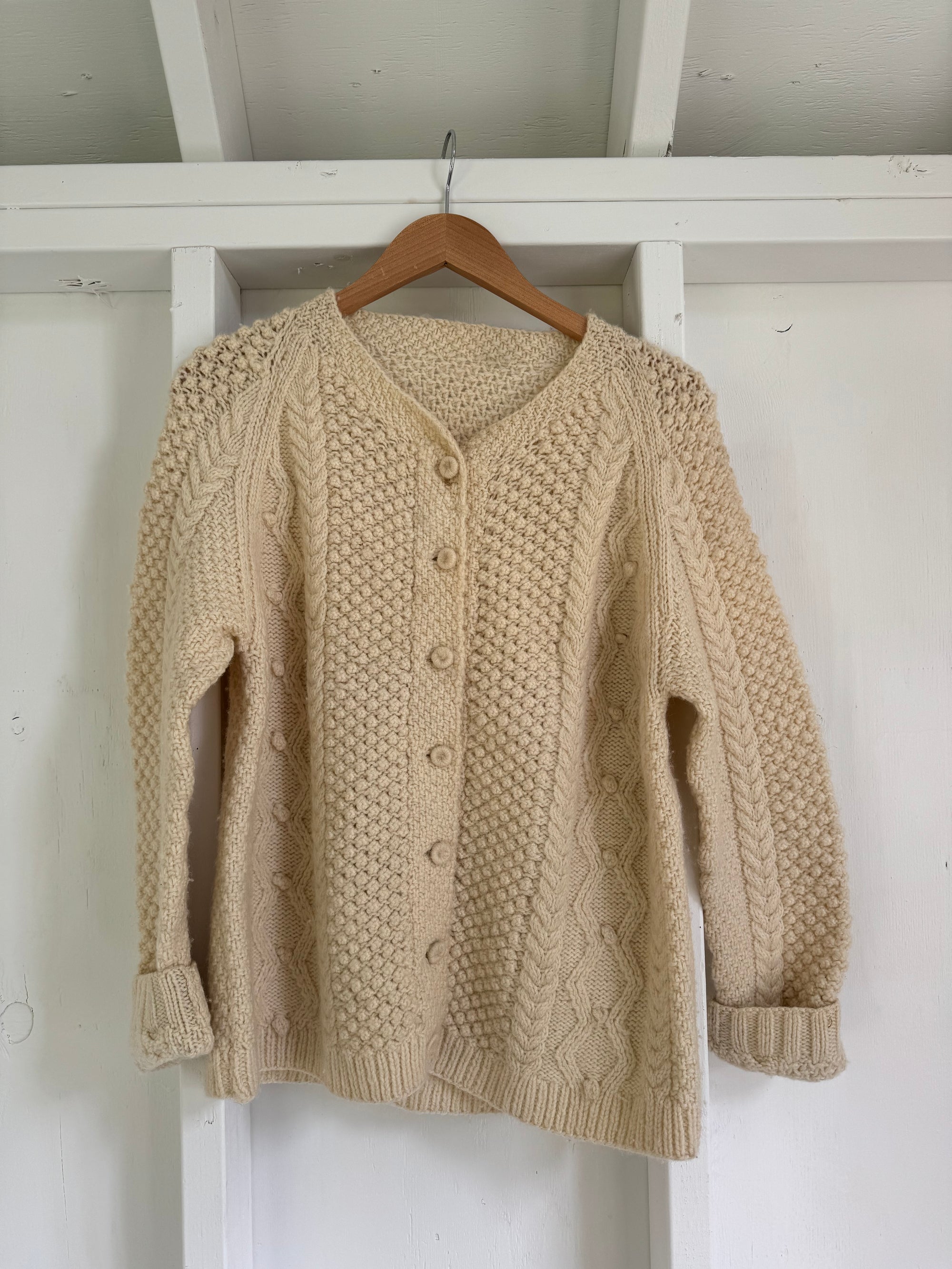 Vintage Wool Fisherman's Sweater - Crew Cardigan